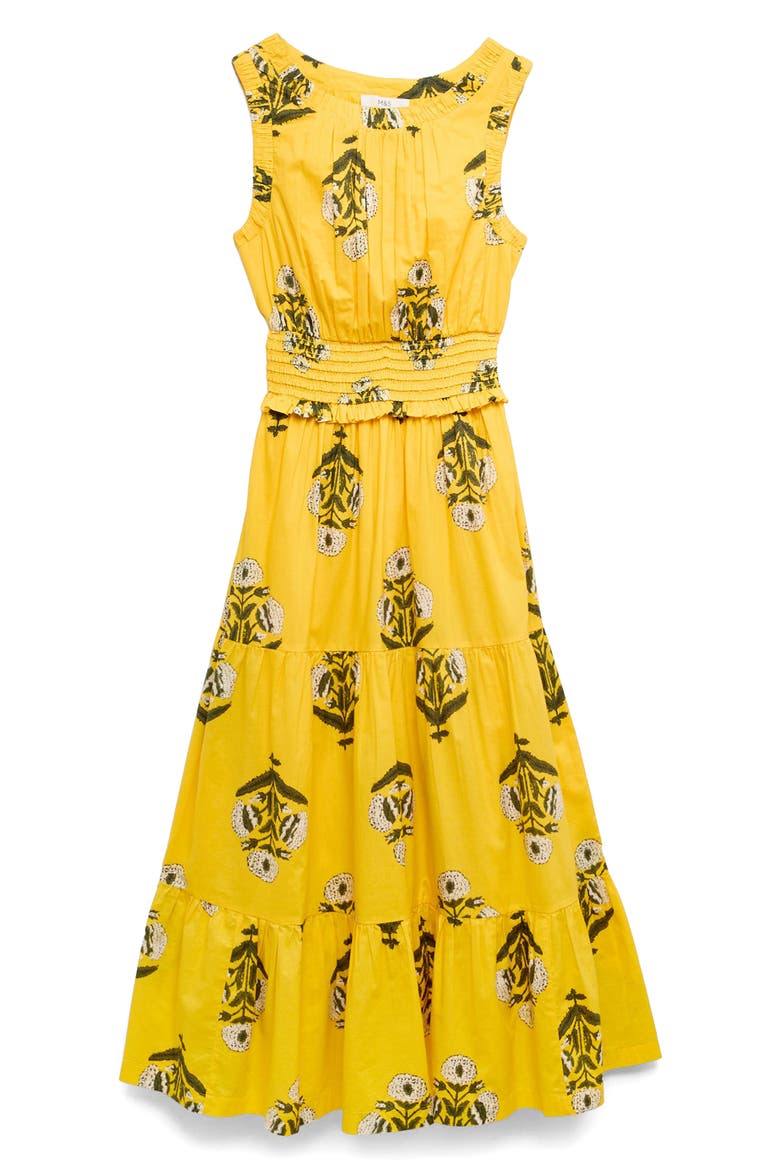 Floral Pintuck Midi Dress, Alternate, color, YELLOW/ MULTI