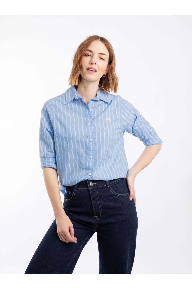 Roscoe Striped Boyfriend Shirt, Main, color, Denim