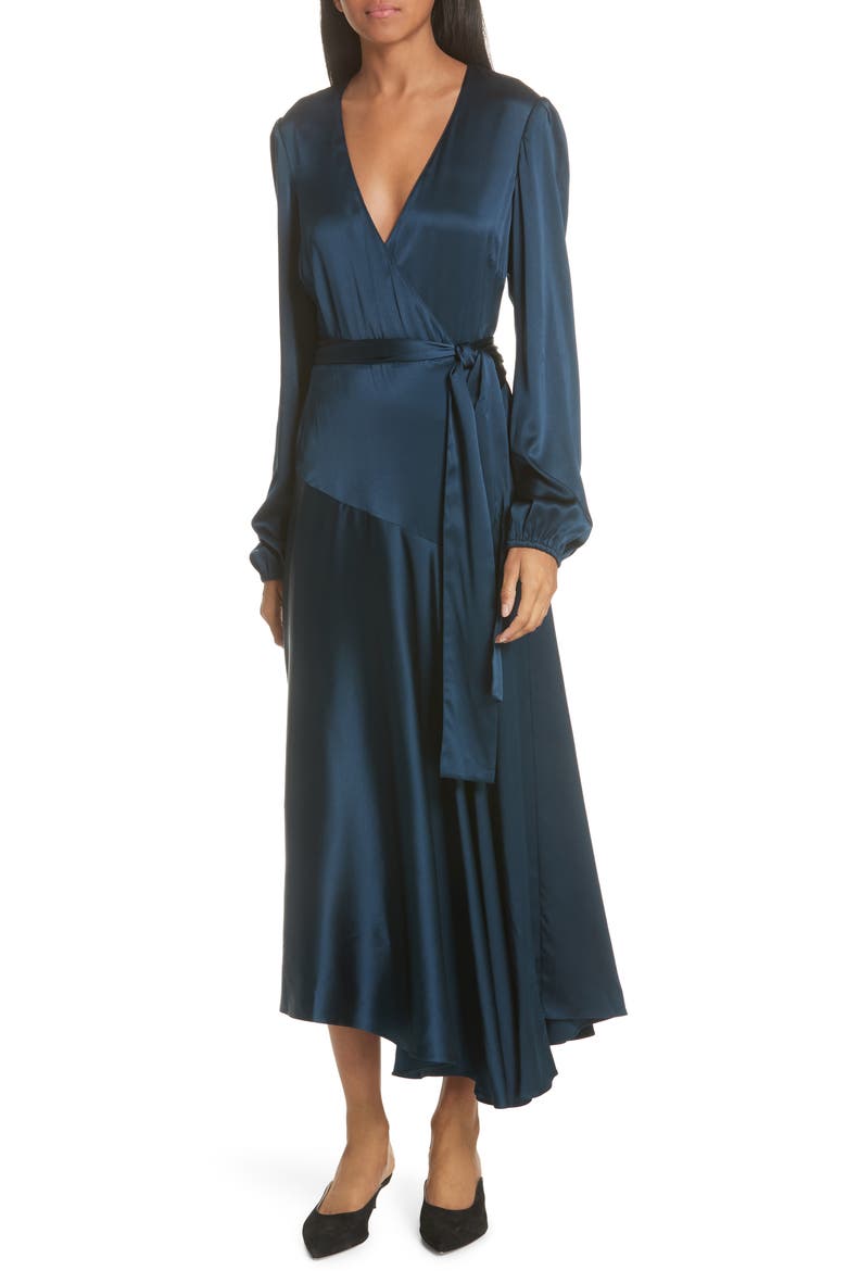 Darby Stretch Silk Wrap Dress, Main, color, ADMIRAL