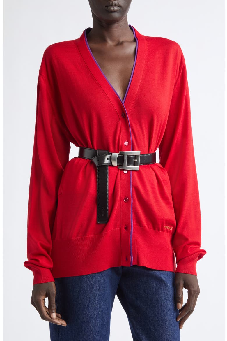 Embroidered Wool Blend Cardigan, Main, color, RED