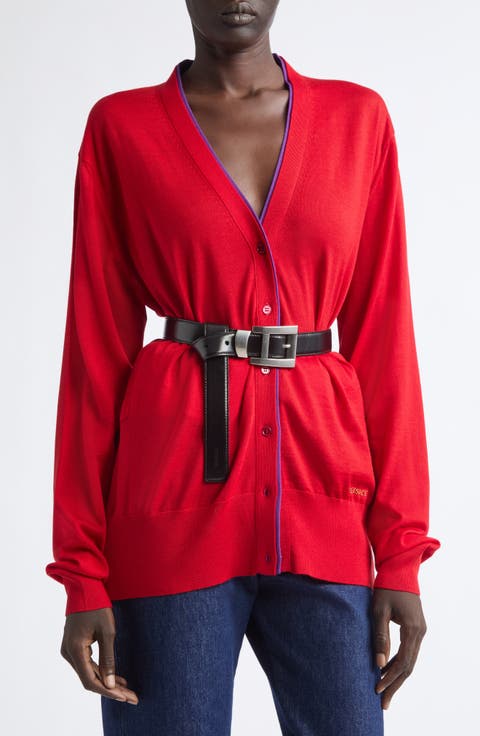 Embroidered Wool Blend Cardigan