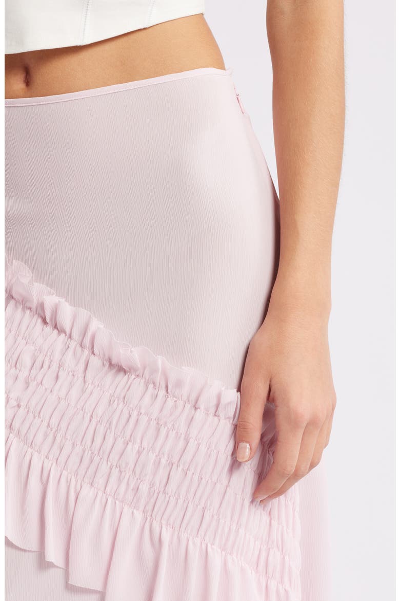 Smocked Ruffle Midi Skirt, Alternate, color, PINK ICING