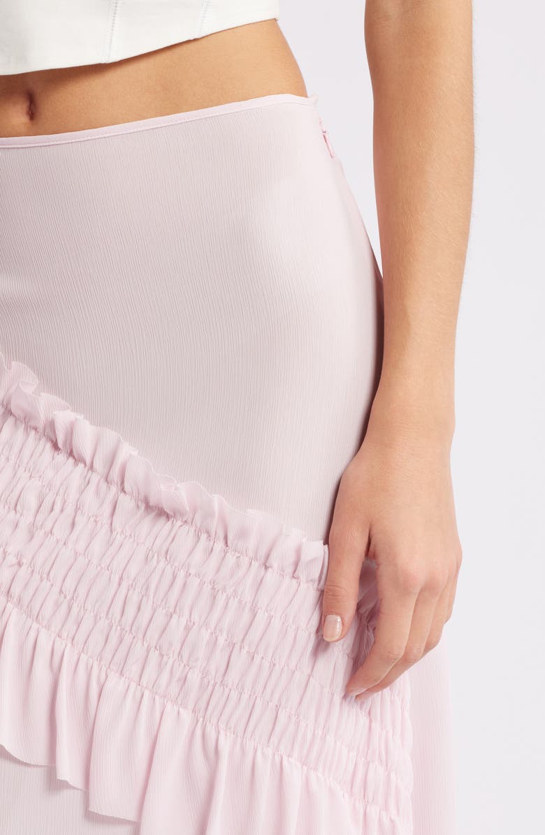 Mistress Rocks Smocked Ruffle Midi Skirt, Alternate, color, Pink Icing