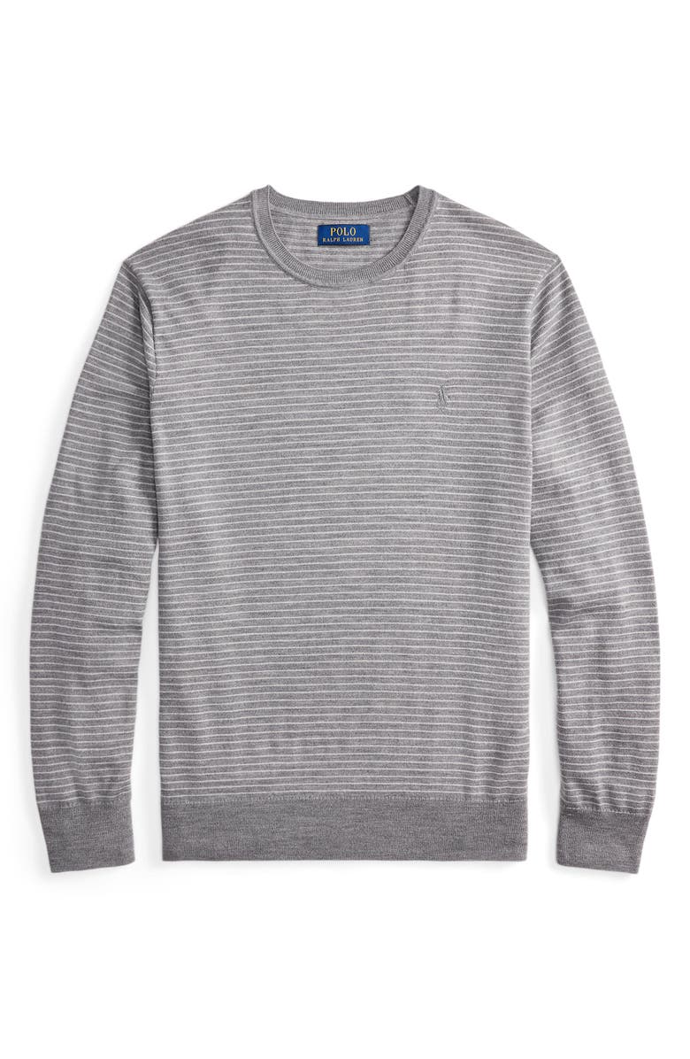 Polo Ralph Lauren Pinstripe Washable Wool Crewneck Sweater, Alternate, color, Grey Combo