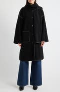 BCBG Embroidered Bouclé Coat with Scarf