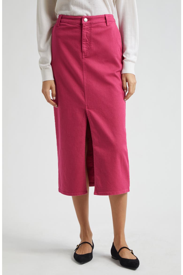 Denim Midi Skirt, Main, color, RASPBERRY