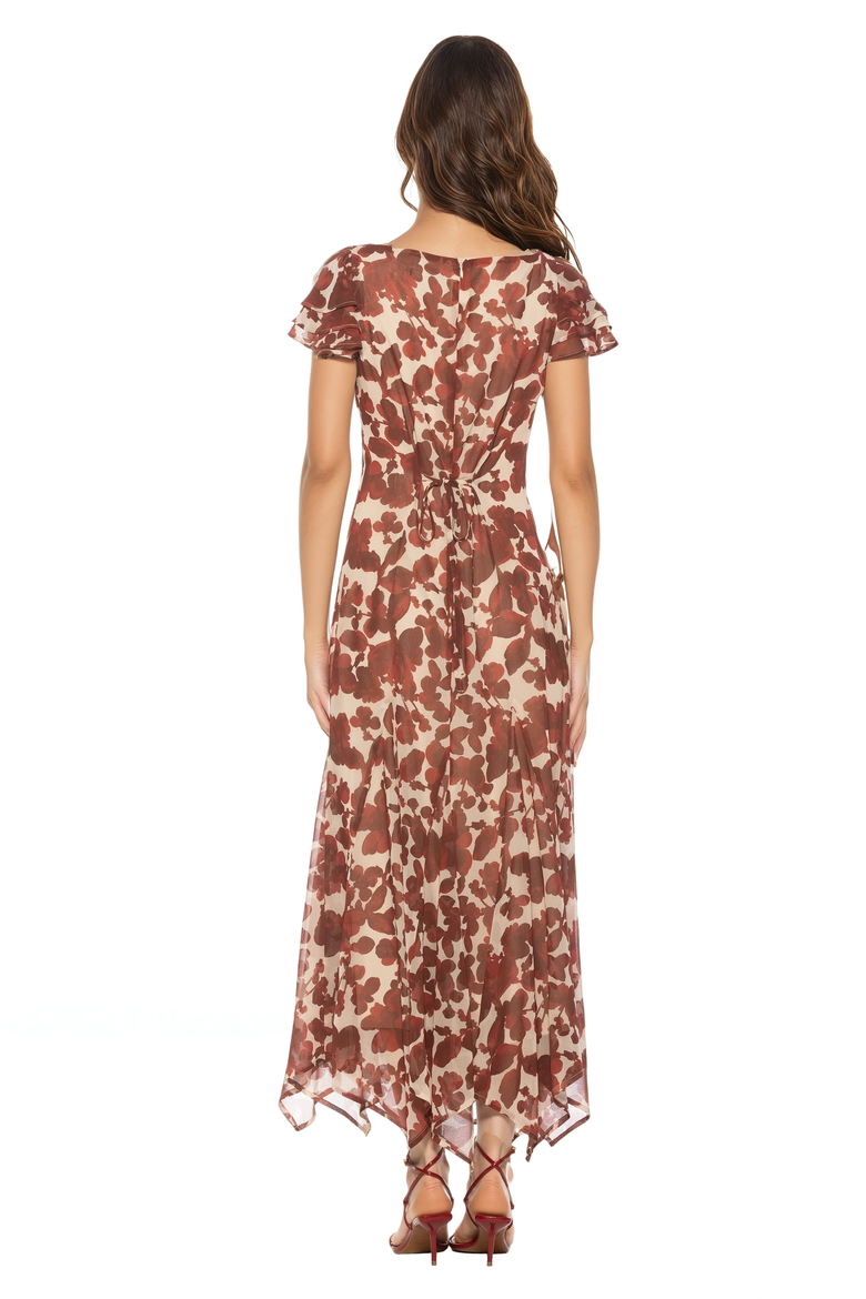 Kaelith Ruffle Sleeve Midi Dress, Alternate, color, Red Floral