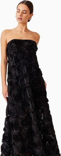 Selena Rosette Strapless Maxi Dress