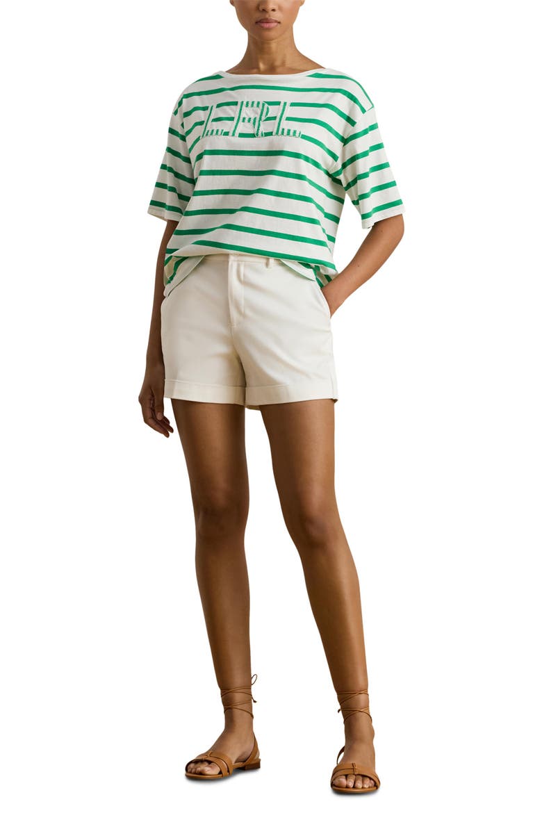 Beaded Logo Stripe Short Sleeve T-Shirt, Alternate, color, WHITE/ STEM