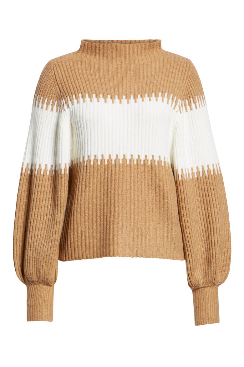 Sofia Funnel Neck Sweater, Alternate, color, CAMEL/ WHITE