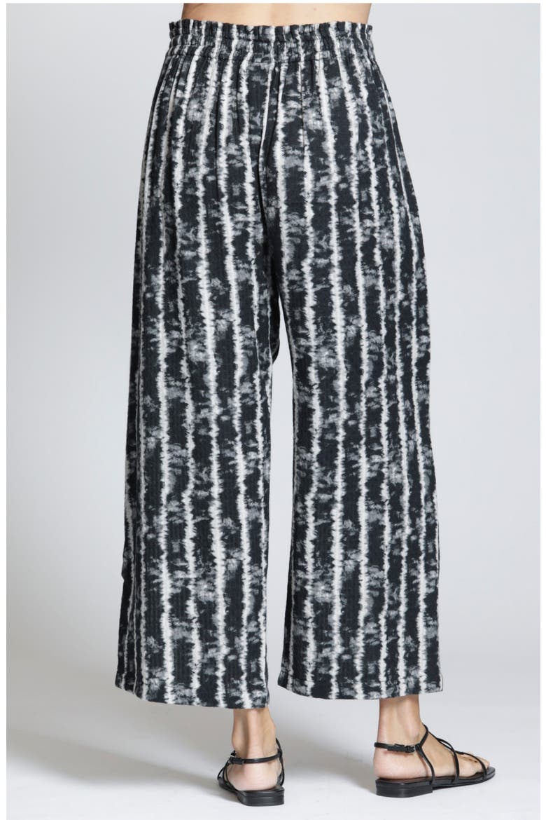 Tie Dye Stripe Crop Wide Leg Cotton Blend Drawstring Pants, Alternate, color, BLACKWHITE