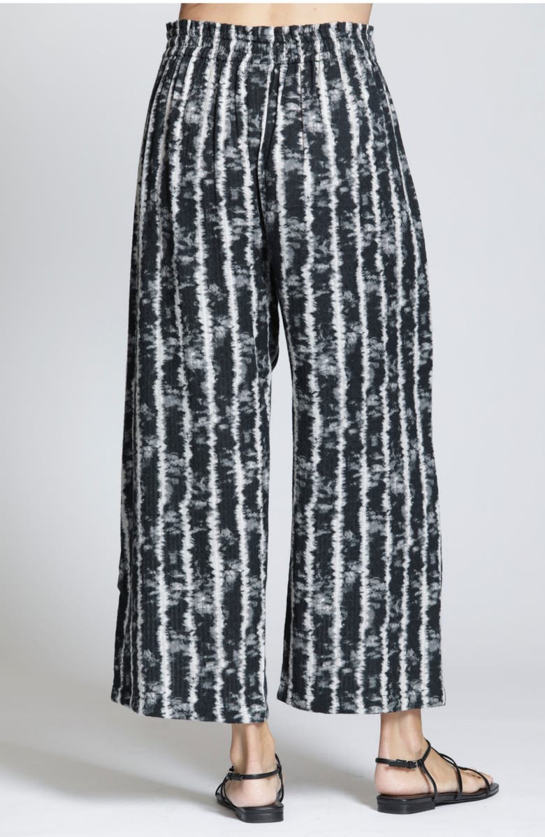 APNY Tie Dye Stripe Crop Wide Leg Cotton Blend Drawstring Pants, Alternate, color, Blackwhite