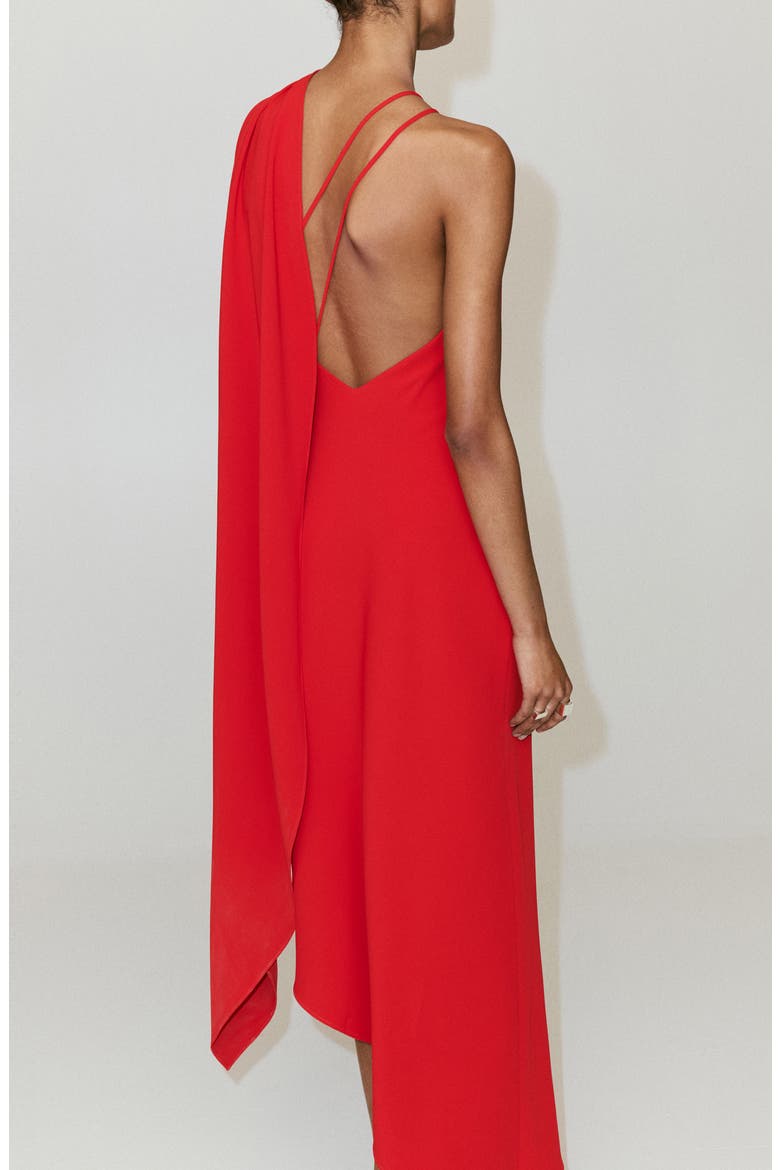 Asymmetric One-Shoulder Maxi Dress with Scarf, Alternate, color, RED