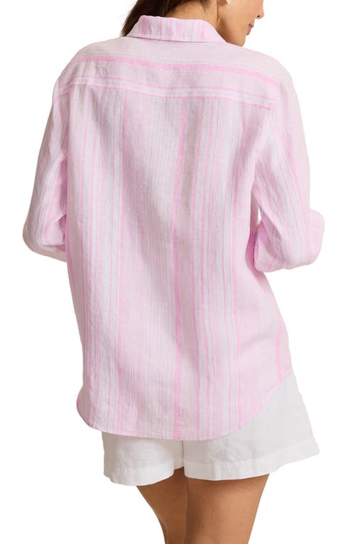 Tommy Bahama Breezy Bay Linen Stripe Button-up Shirt In Touch Of Pink