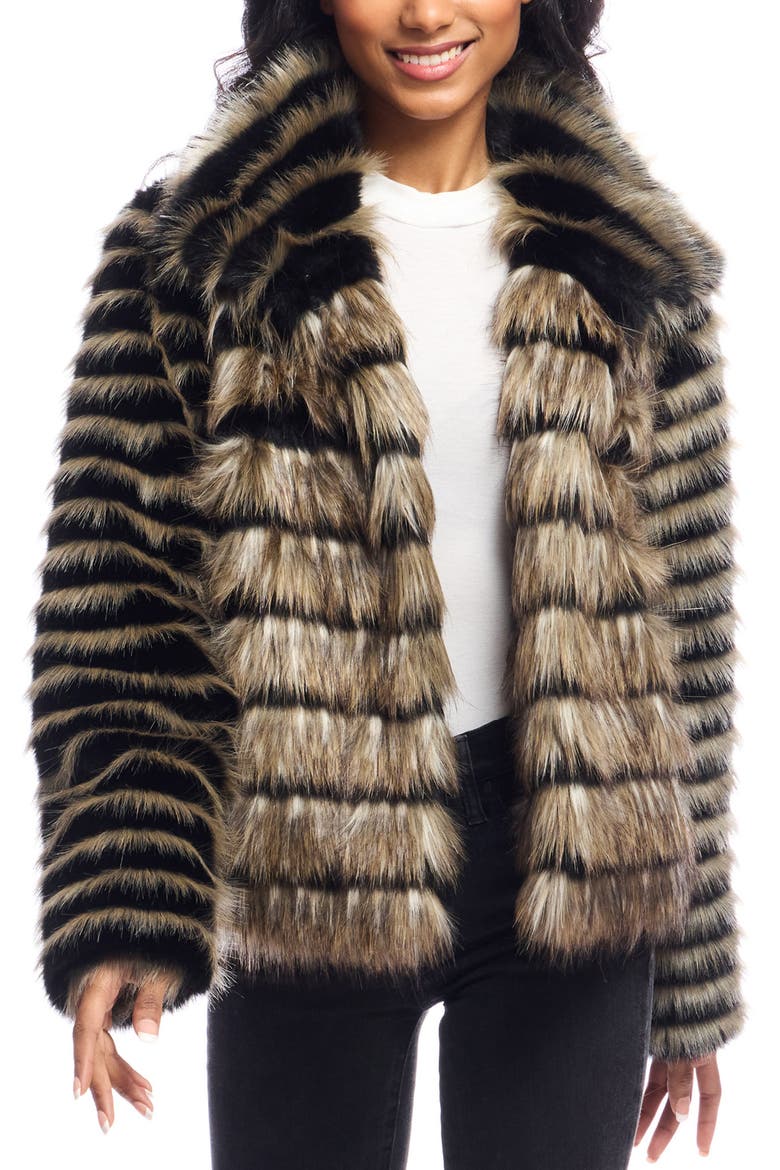 Front Row Faux Fur Jacket, Main, color, BROWN MULTI