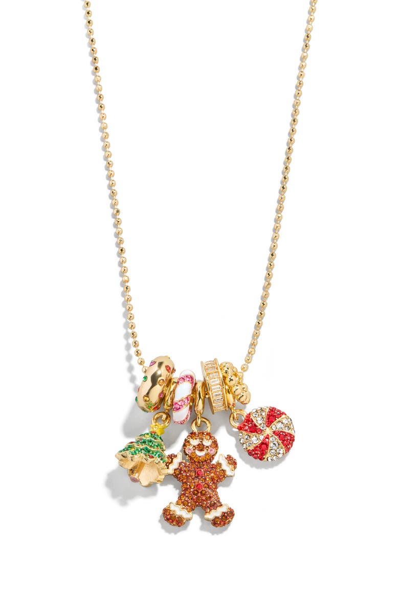 BaubleBar Holly Jolly Christmas Charm Necklace, Alternate, color, Gold Multi