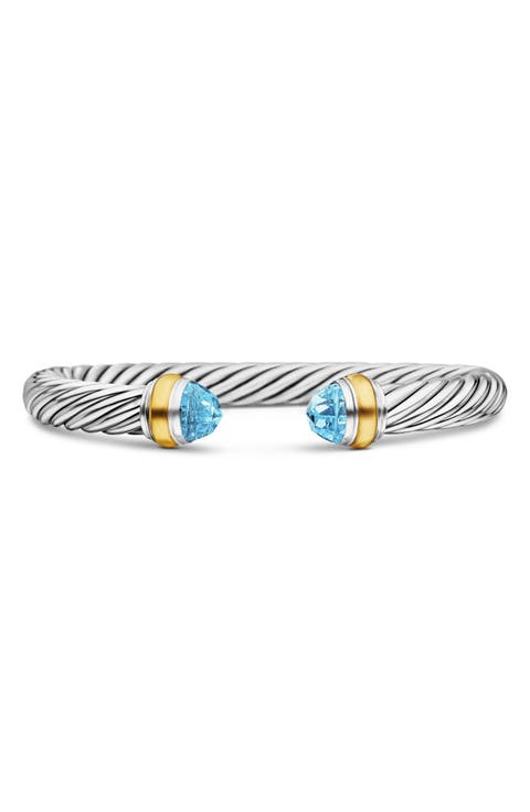 Classic Cable Bracelet in Sterling Silver with 14K Yellow Gold and Semiprecious Stones, 7mm