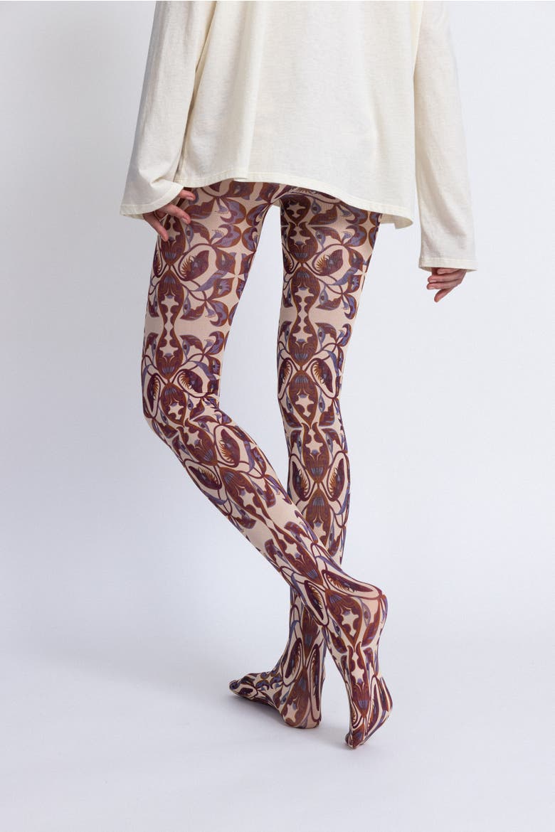 Printed Tights, Alternate, color, Cream