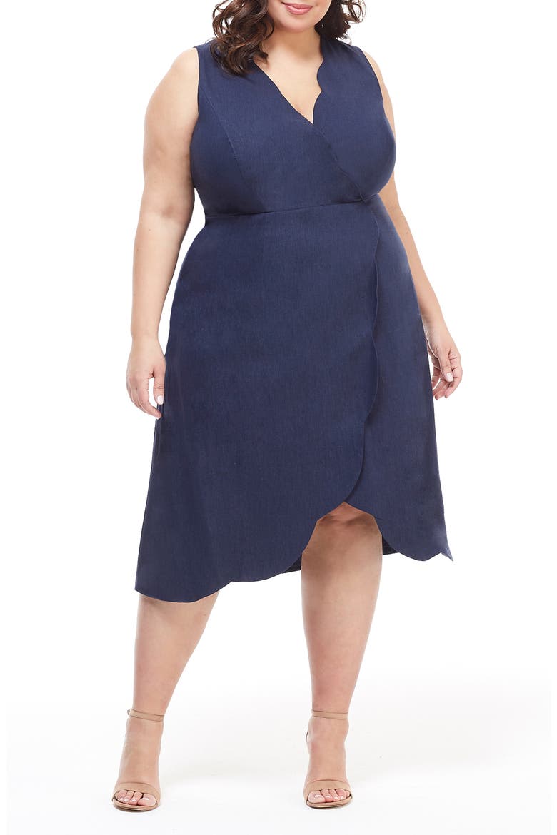 Rochelle Linen Blend Midi Dress, Alternate, color, NAVY