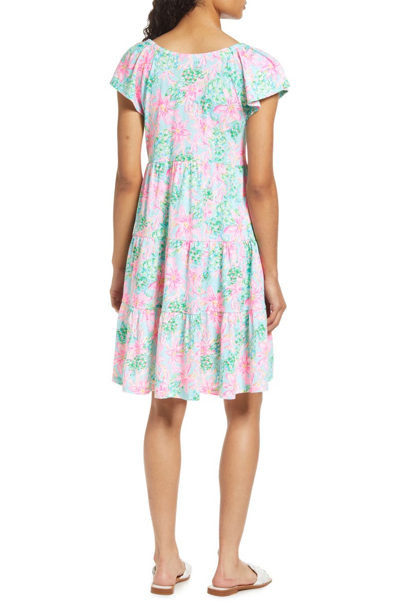 Lilly Pulitzer<sup>®</sup> Kawai Floral Print Flutter Sleeve Cotton Knit Dress, Alternate, color, 