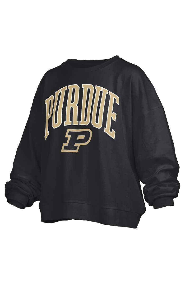 PRESSBOX Women's Pressbox Black Purdue Boilermakers Janise Arch Over Logo Waist Length Oversized Pullover Sweatshirt, Alternate, color, Black