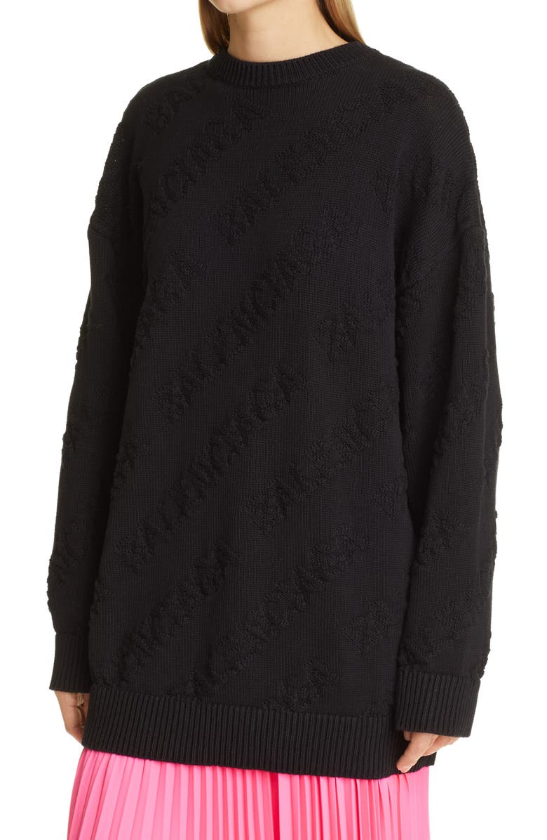 Balenciaga Tonal Logo Jacquard Cotton Sweater, Alternate, color, 