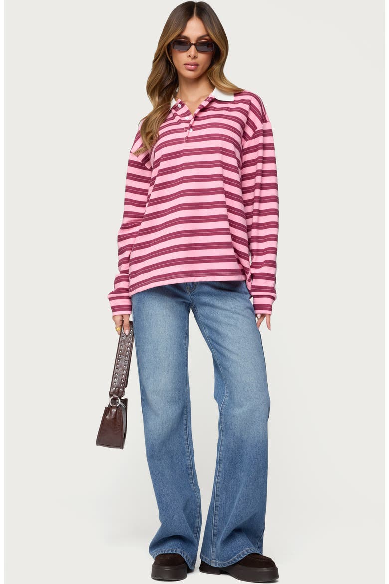 Maureen Stripe Polo Sweatshirt, Alternate, color, PINK