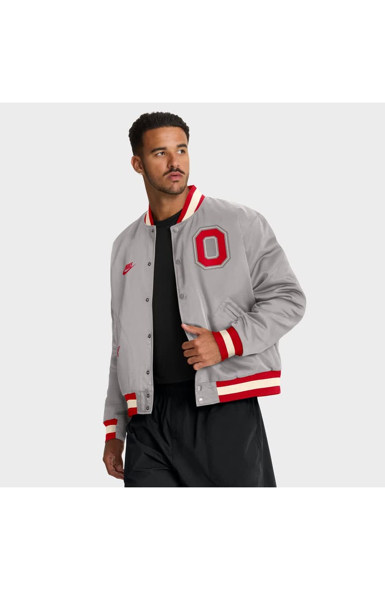 Nike Men's Nike Gray Ohio State Buckeyes Legacy Full-Snap Bomber Jacket, Main, color, Gray