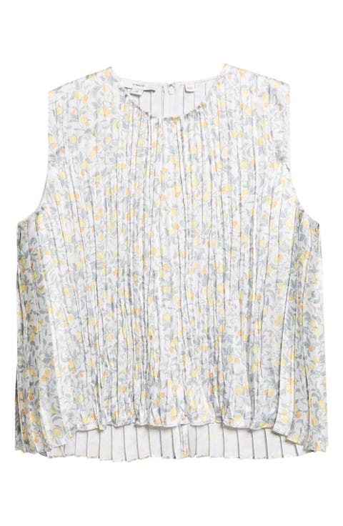 Citrine Bloom Pleated Sleeveless Top