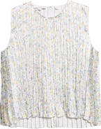 Vince Citrine Bloom Pleated Sleeveless Top