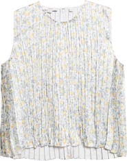 Vince Citrine Bloom Pleated Sleeveless Top