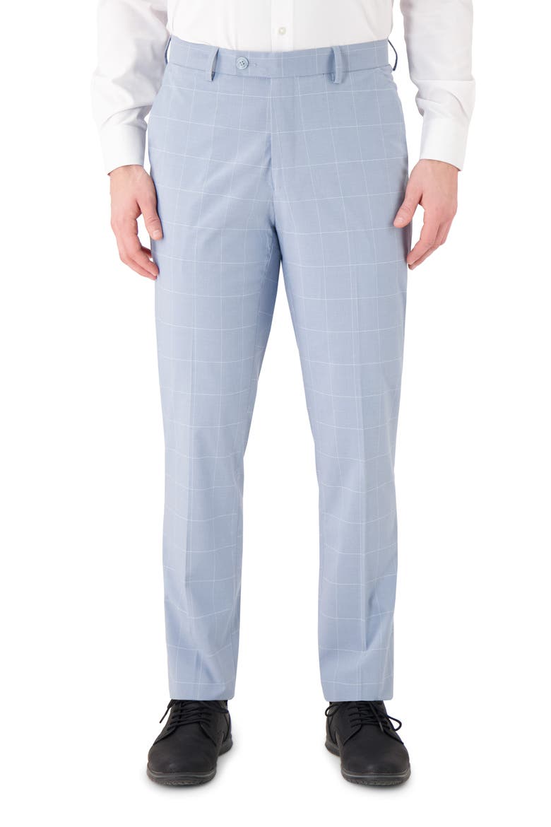 Vince Flat Front Windowpane Check Stretch Dress Pants, Main, color, LIGHT BLUE