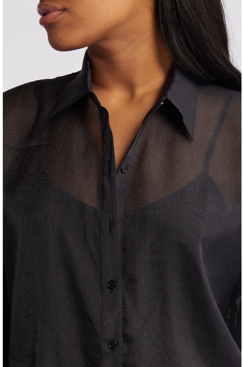 Barely There Long Sleeve Semisheer Shirtdress, Alternate, color, BLACK