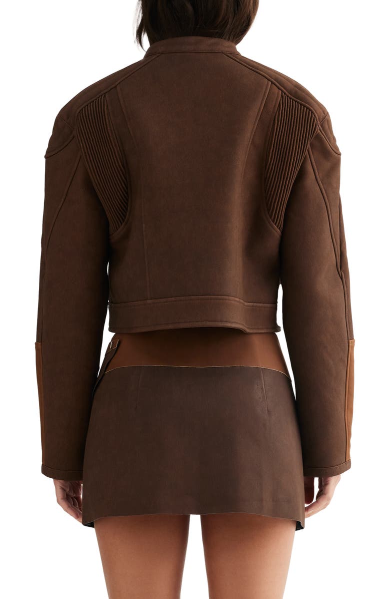 LIONESS Nueve Colorblock Faux Leather Biker Jacket, Alternate, color, Chocolate