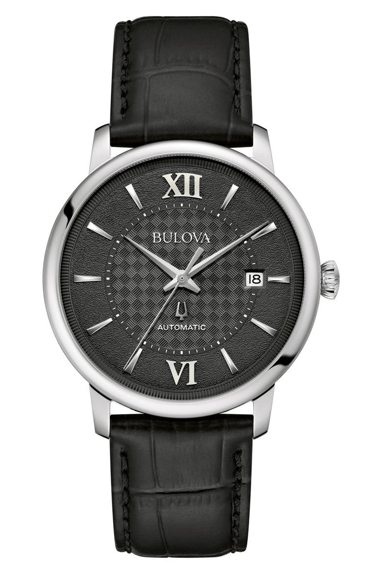 Hudson Leather Strap Watch, 39mm, Main, color, BLACK