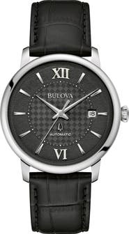 BULOVA Hudson Leather Strap Watch, 39mm