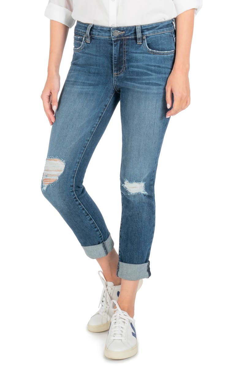 SWAT FAME KUT from the Kloth Catherine Ripped High Waist Boyfriend Jeans, Main, color, 