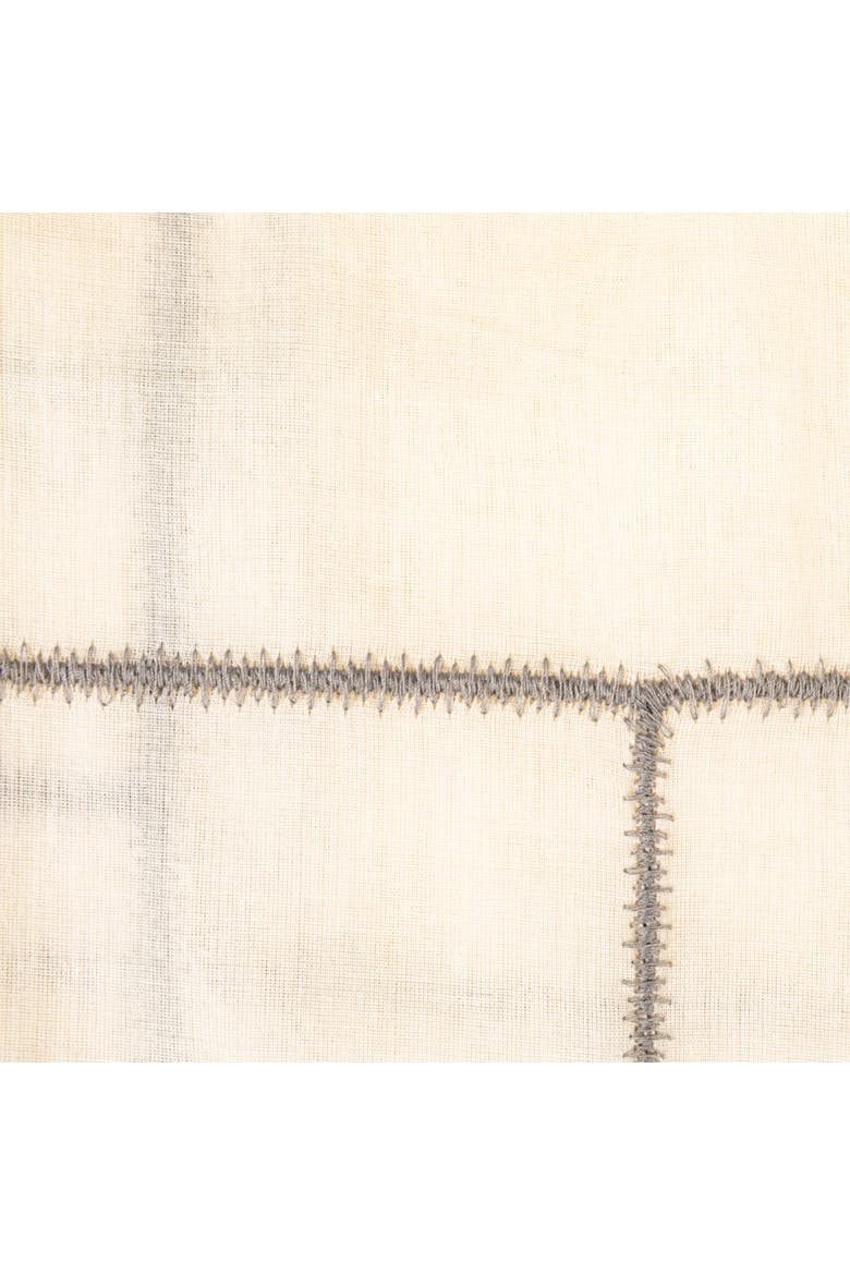 Modern Cotton Curtain Panel with Geometric Embroidery, Ivory and Black, Alternate, color, Ivory