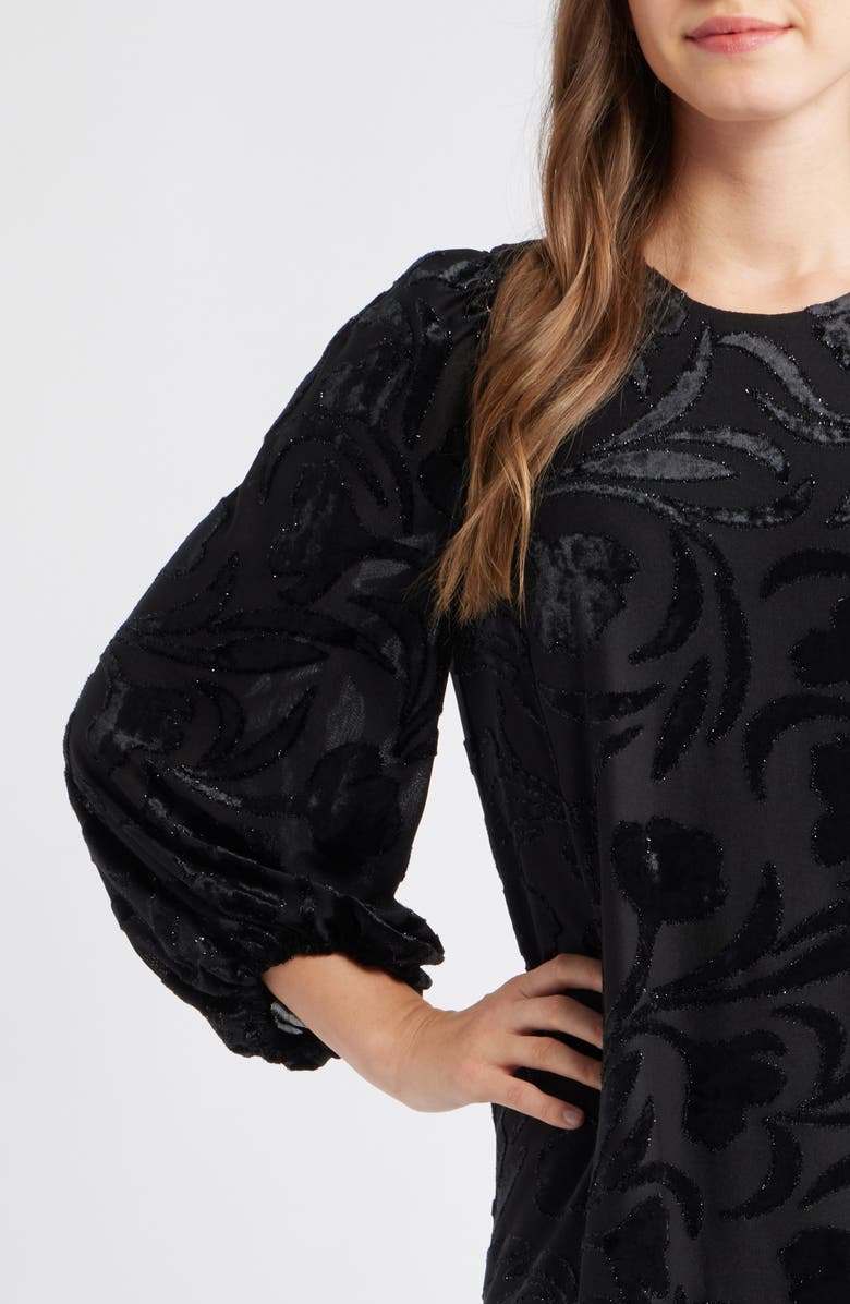 Anne Klein Metallic Floral Tiered Minidress, Alternate, color, Anne Black