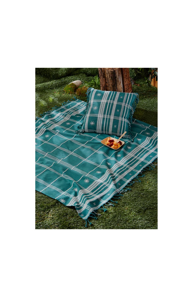 tag Peak Decorative Cotton Throw Green White Print Tassels, Alternate, color, Green