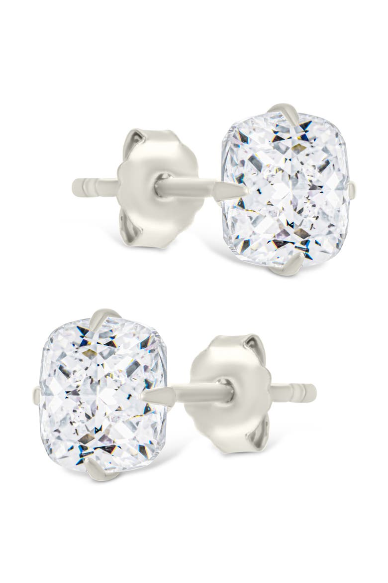 Cushion-Cut Cubic Zirconia Stud Earrings, Alternate, color, SILVER