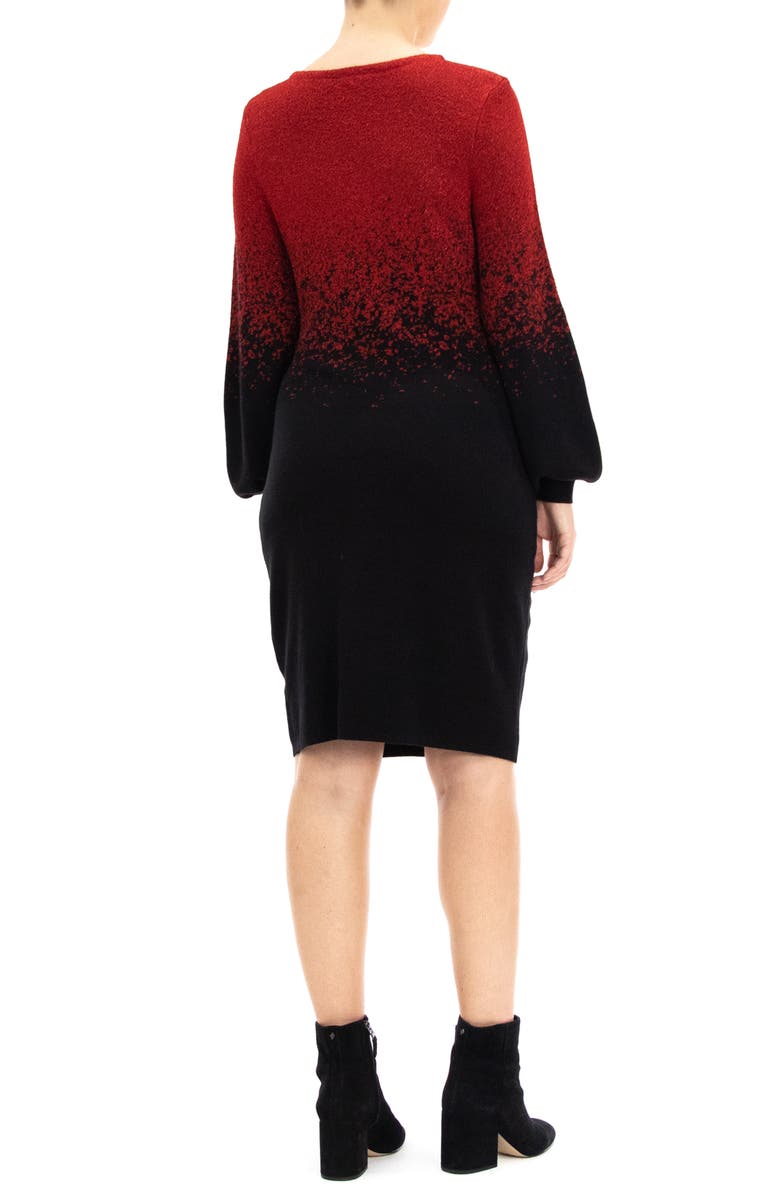 Nina Leonard Ombré Lurex Sweater Dress, Alternate, color, Black/ Red