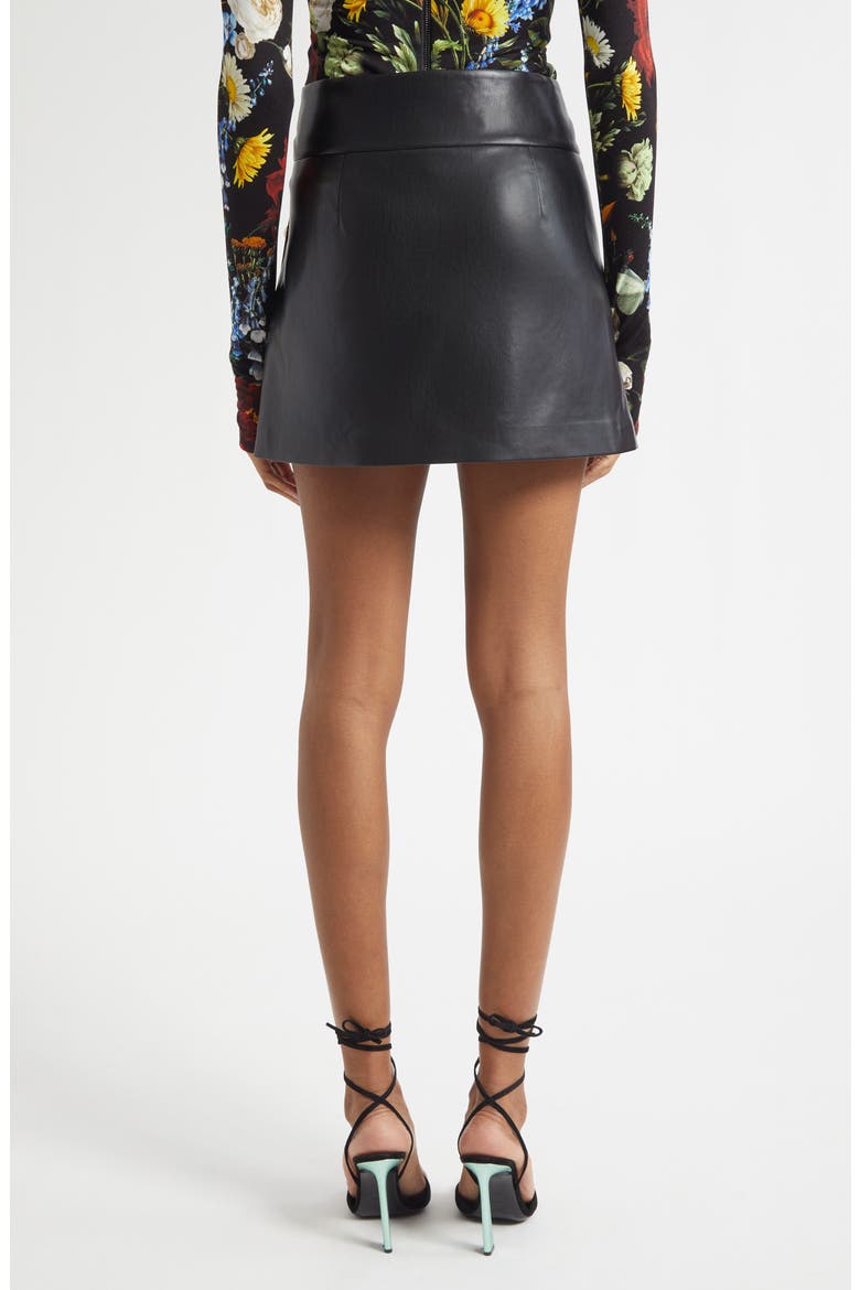 Donald Button Trim Faux Leather Miniskirt, Alternate, color, BLACK