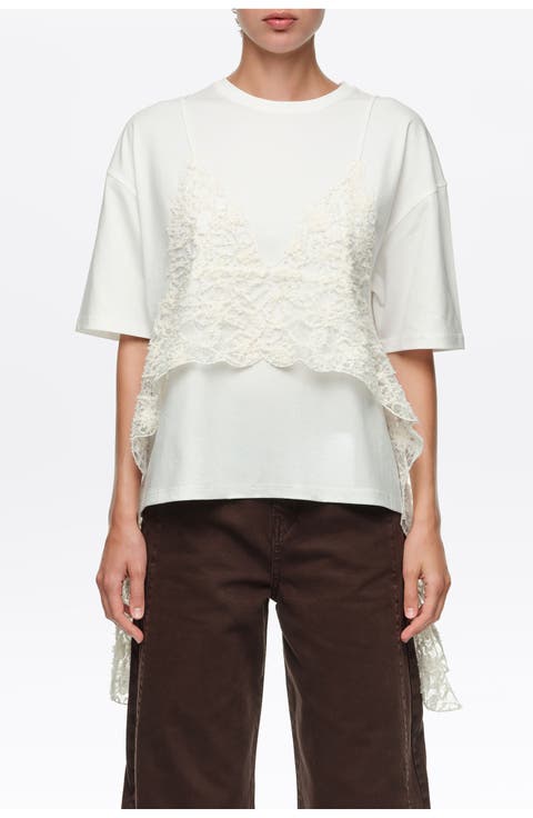 Lace Overlay Boxy T-Shirt