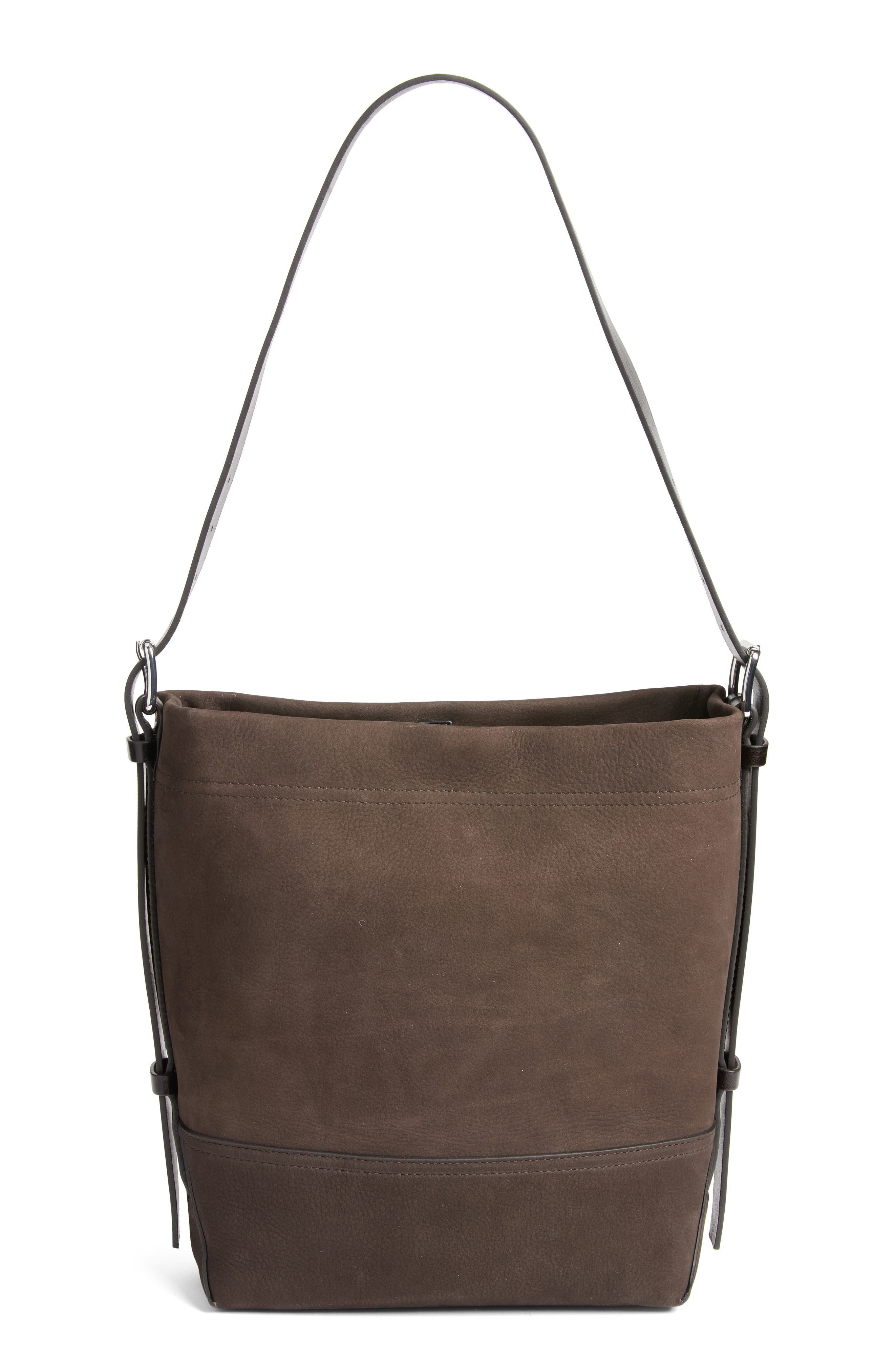 Small Belted Leather Tote, Main, color, EBONY BROWN