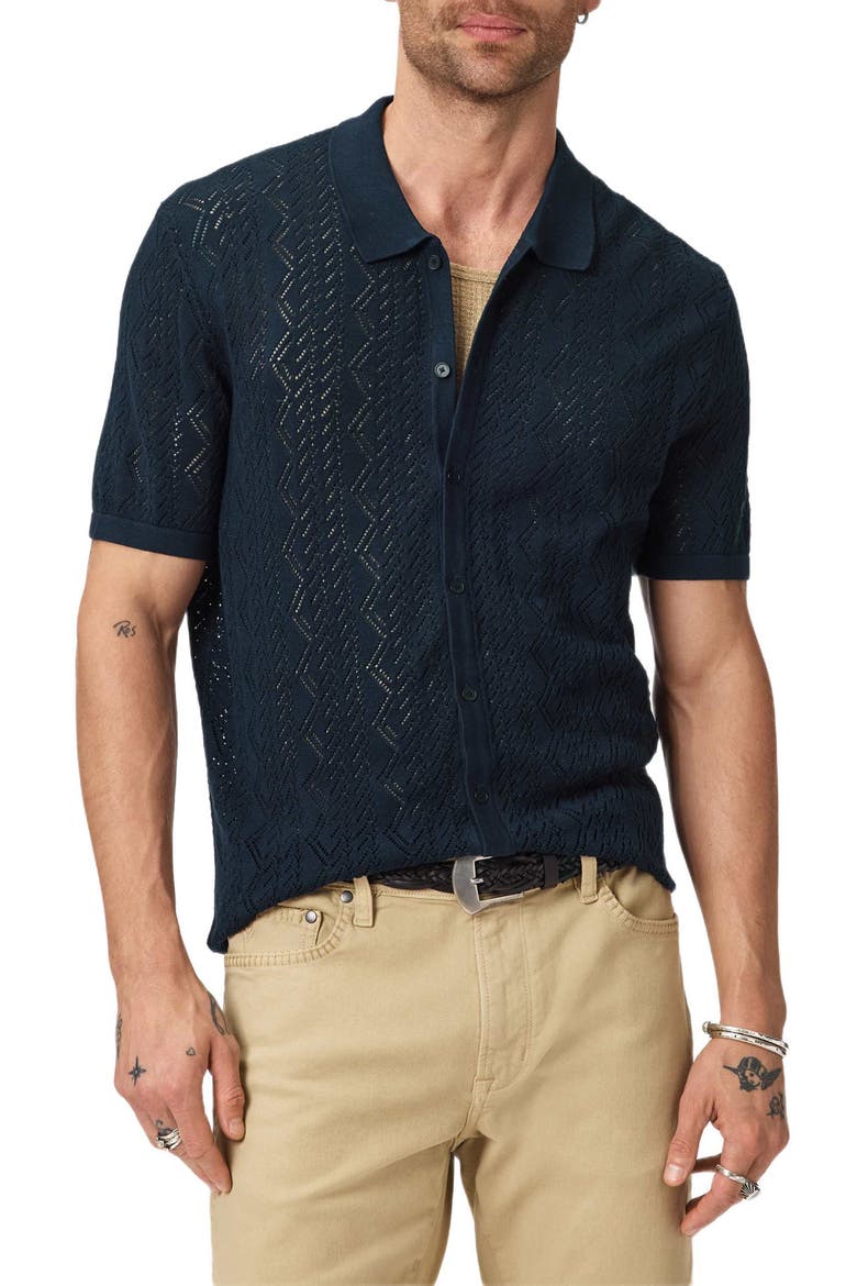 Emil Pointelle Short Sleeve Caridgan, Main, color, NAVY