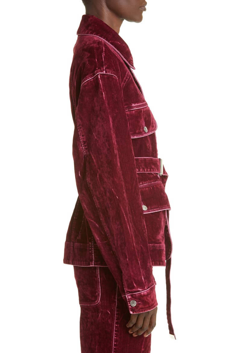 Belted Velvet Denim Jacket, Alternate, color, 5000 AUBERGINE