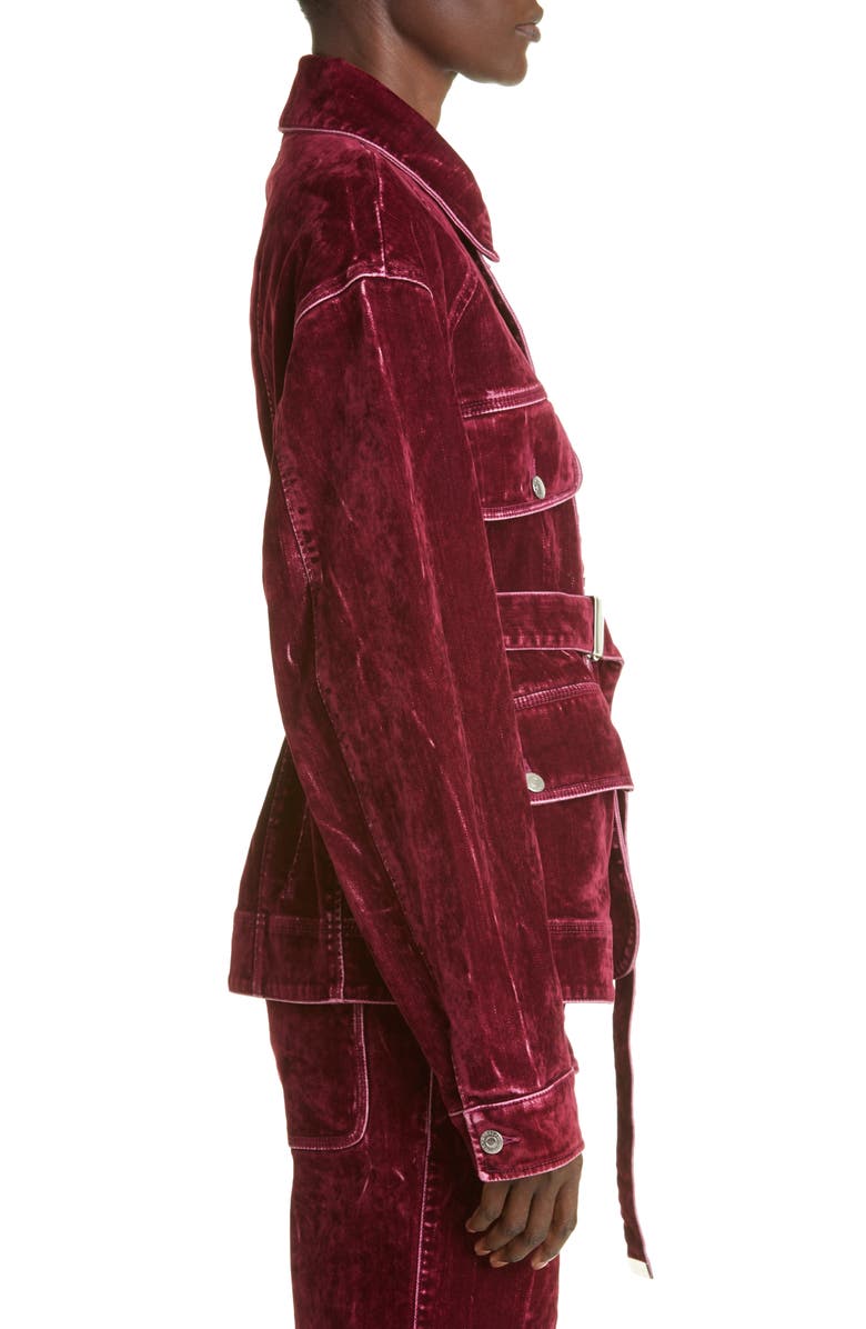 Stella McCartney Belted Velvet Denim Jacket, Alternate, color, 