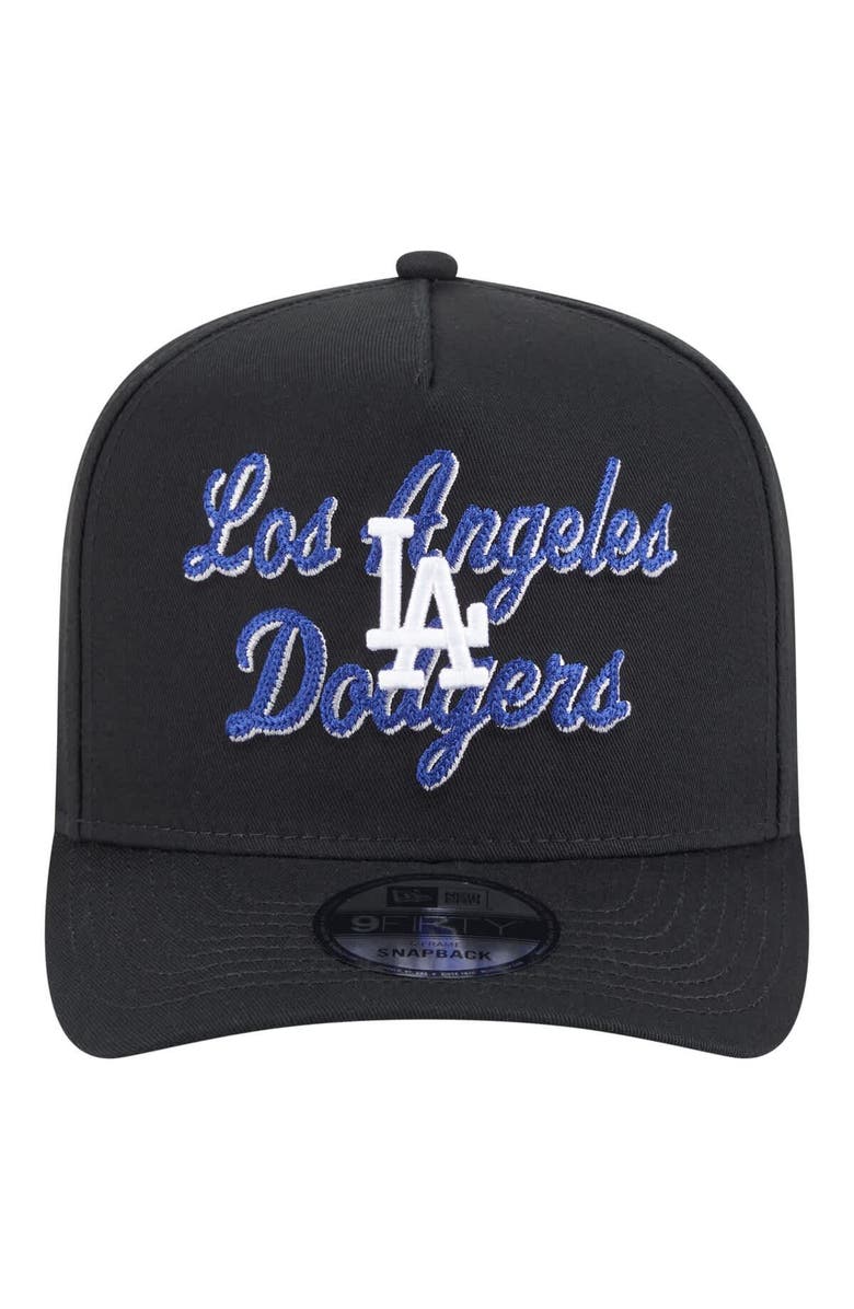 New Era Men's New Era Black Los Angeles Dodgers Chainstitch 9FIFTY A-Frame Snapback Hat, Alternate, color, Black