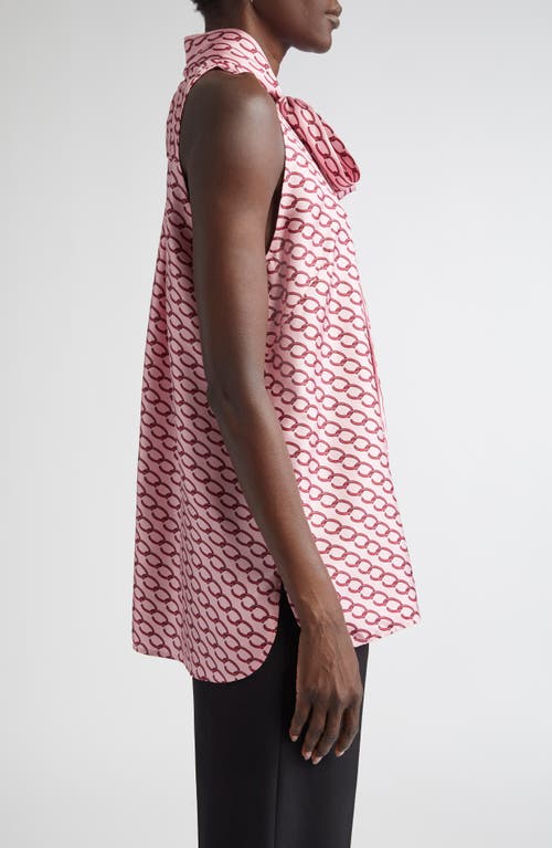 Oscar De La Renta Chain Print Tie Neck Silk Shift Dress In Beet/pink